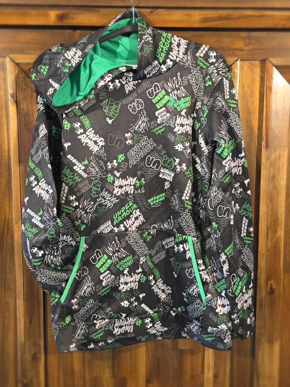 Under Armour Kids Black, Green & White Graffiti Logo Hoodie